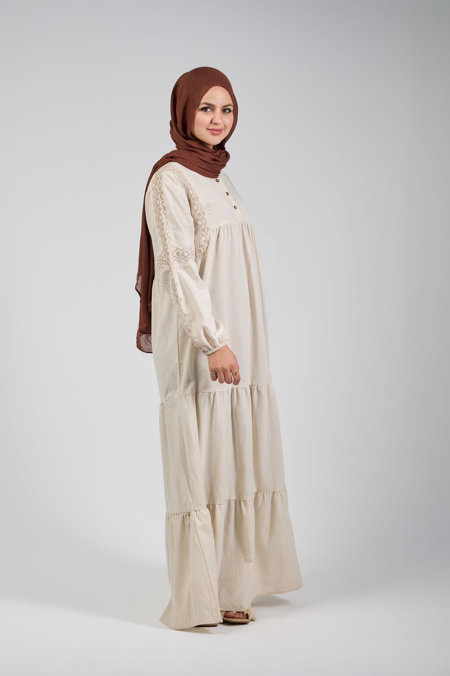 TAJ Embroidered Linen dress - Biege