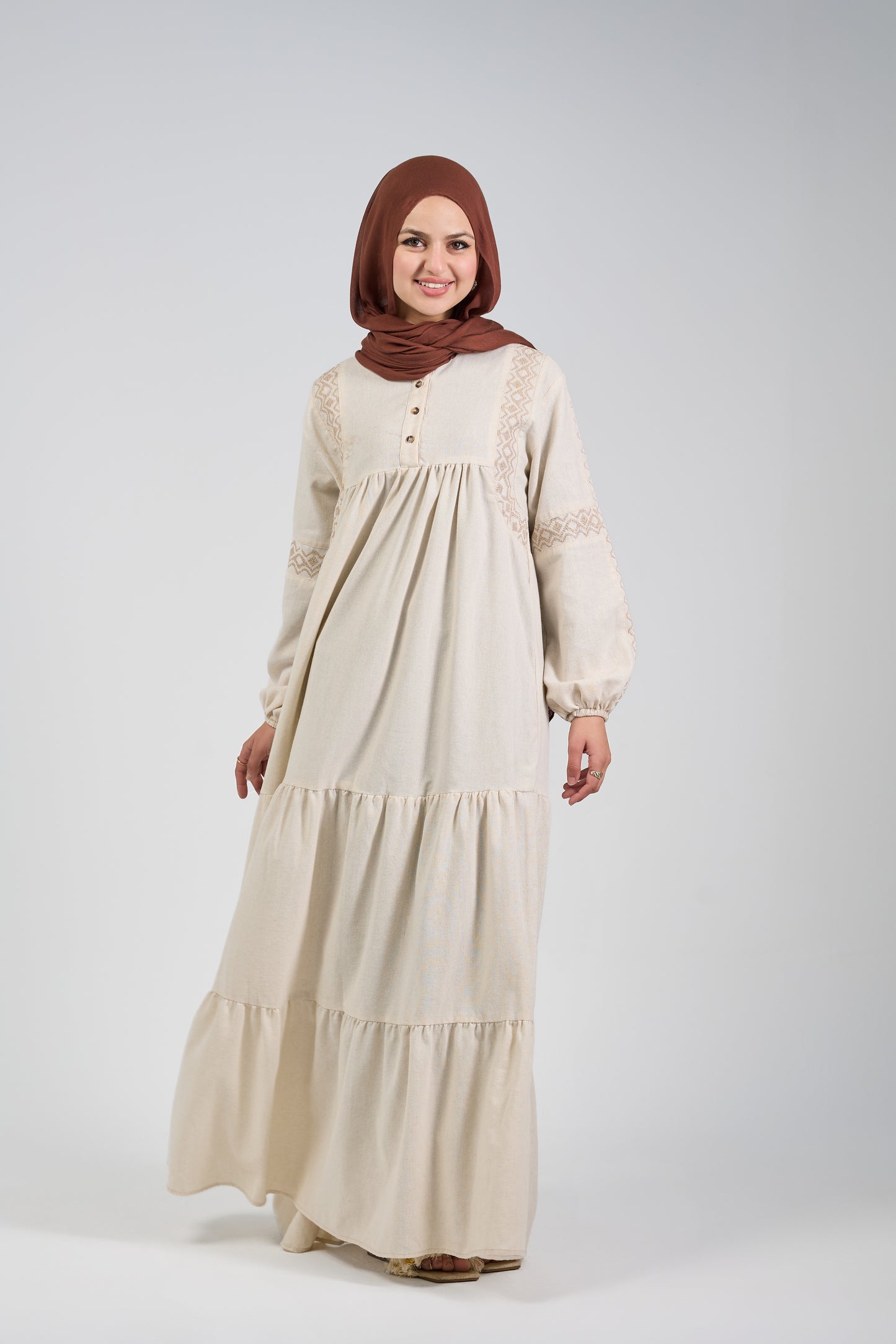 TAJ Embroidered Linen dress - Biege