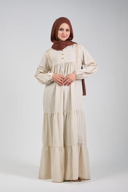 TAJ Embroidered Linen dress - Biege