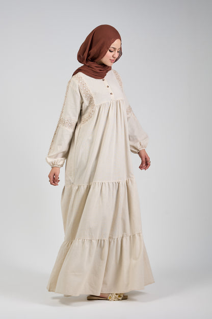 TAJ Embroidered Linen dress - Biege