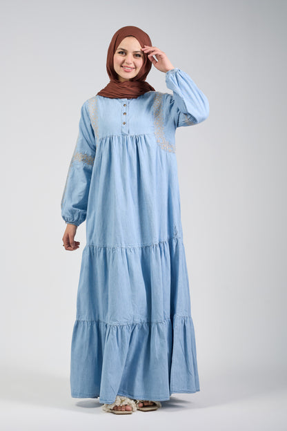 TAJ Embroidered Denim dress - Baby Blue