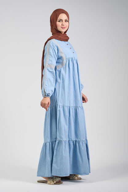 TAJ Embroidered Denim dress - Baby Blue