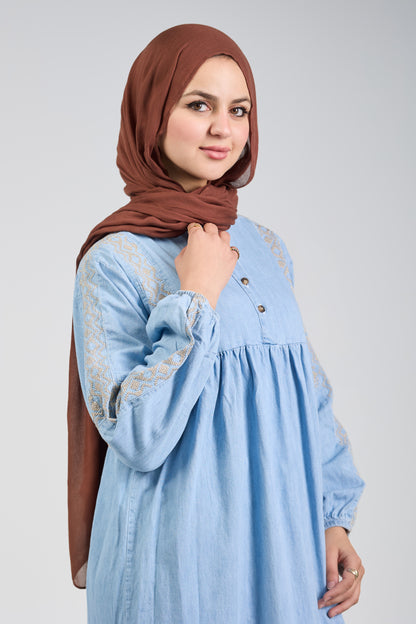 TAJ Embroidered Denim dress - Baby Blue