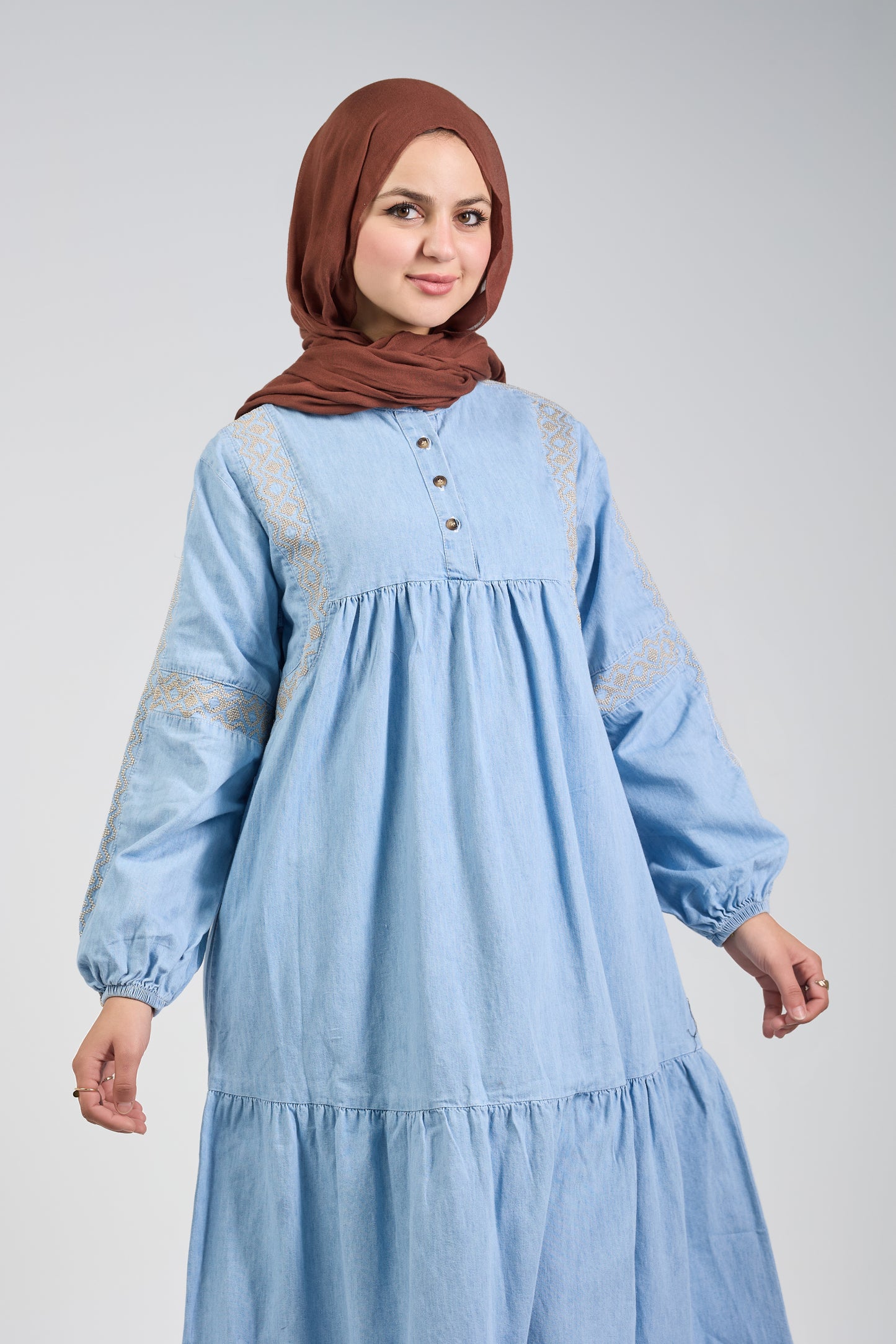 TAJ Embroidered Denim dress - Baby Blue