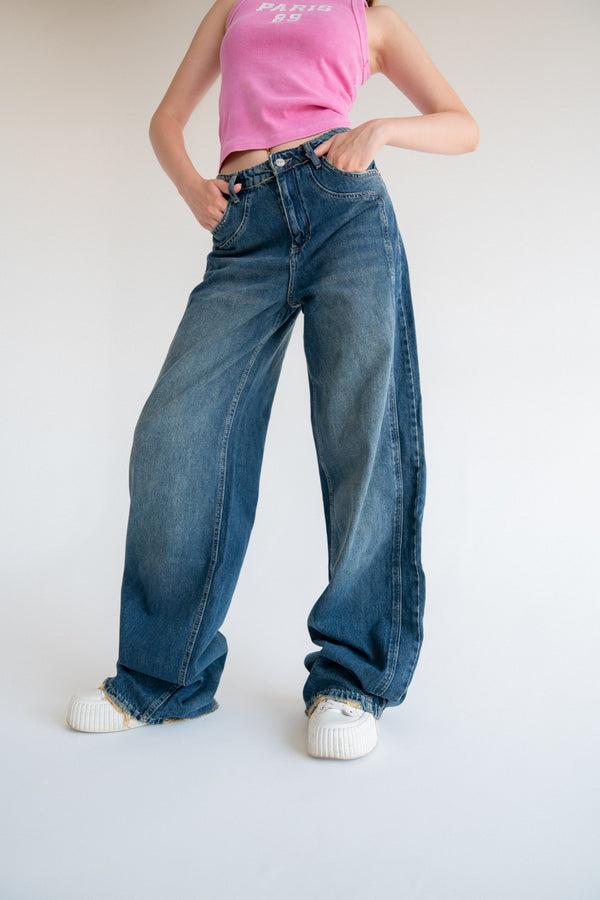 Taj-High-Waist Dirty Wash Long Straight Leg Jeans
