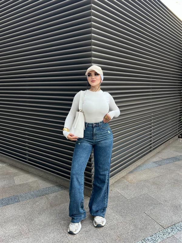 Taj-Hight-Waist Dark Acid Wash Straight Leg Jeans