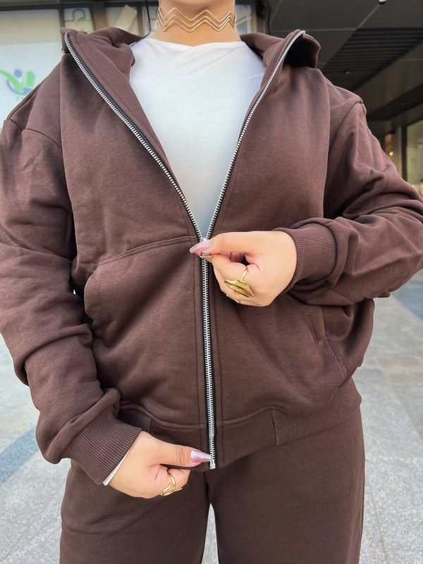 Taj Basic Zip Hoodie Sweatshirt  - Brown